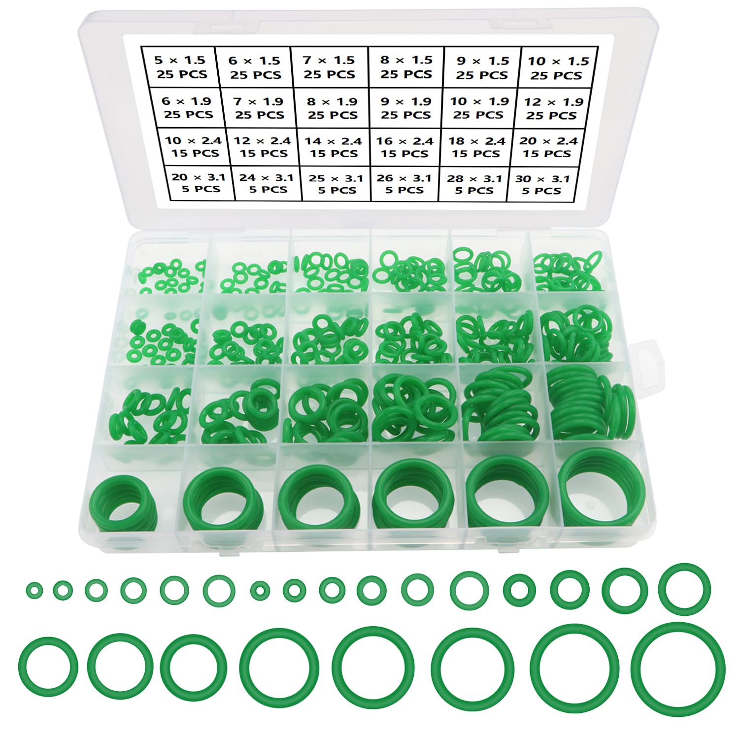 YIXISI 420 PCS 24 Sizes Green O-Rings Assortment Kit, Silicone Metric O-Rings, for Tap Plumbing Washer Seal & Auto Quick Repair