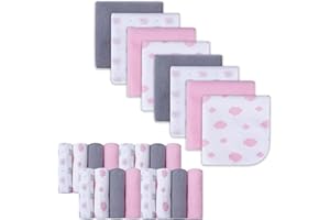 softan Baby Washcloths, 24Pack Baby Wash Cloths Extra Soft & Ultra Absorbent, Baby Towels and Washcloths Face Towel Unisex for Boys Girls Body, Washclothes Gentle on Sensitive Skin, 9x9 Pink Elephant