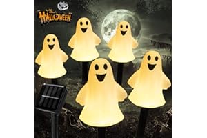 DAYLIGHTIR Solar Halloween Ghost Pathway lights Decorations, Halloween Ghost Stake Lights Set of 5, Lighted 3D Ghost Outdoor Waterproof for Garden, Pathway and Yard Decoration (Ghost)