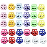 Hitefu 30 Packs Bungee Cord Lock Fastener, Multicolor Plastic Toggle Slider Spring Stopper, Double Hole Adjuster for Paracord DIY Crafting
