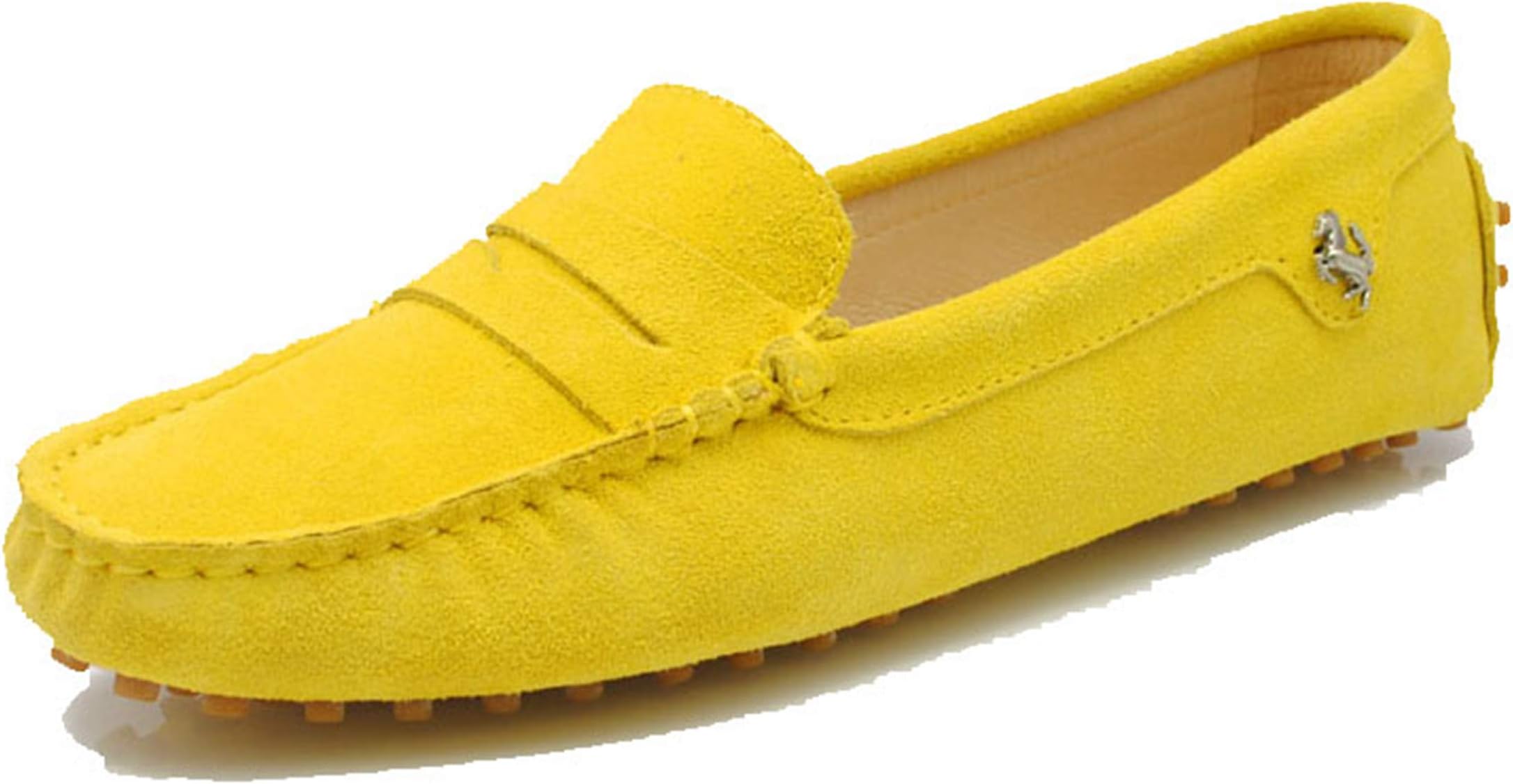 MINITOO Driving Shoes Women's Classic Stripe Suede Penny Loafers Casual Flats YB9603