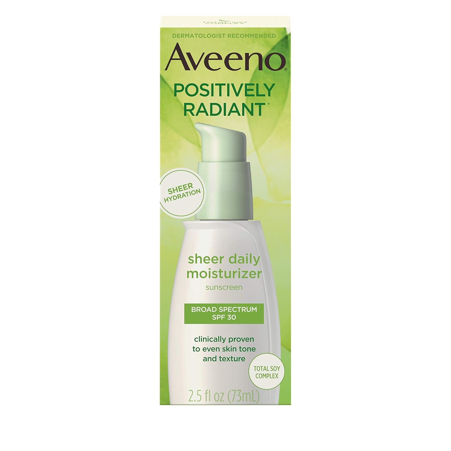 Aveeno Positively Radiant Sheer Daily Moisturizing Lotion for Dry Skin with Total Soy Complex and SPF 30 Sunscreen, Oil-Free and Non-Comedogenic, 2.5 fl. oz: Beauty