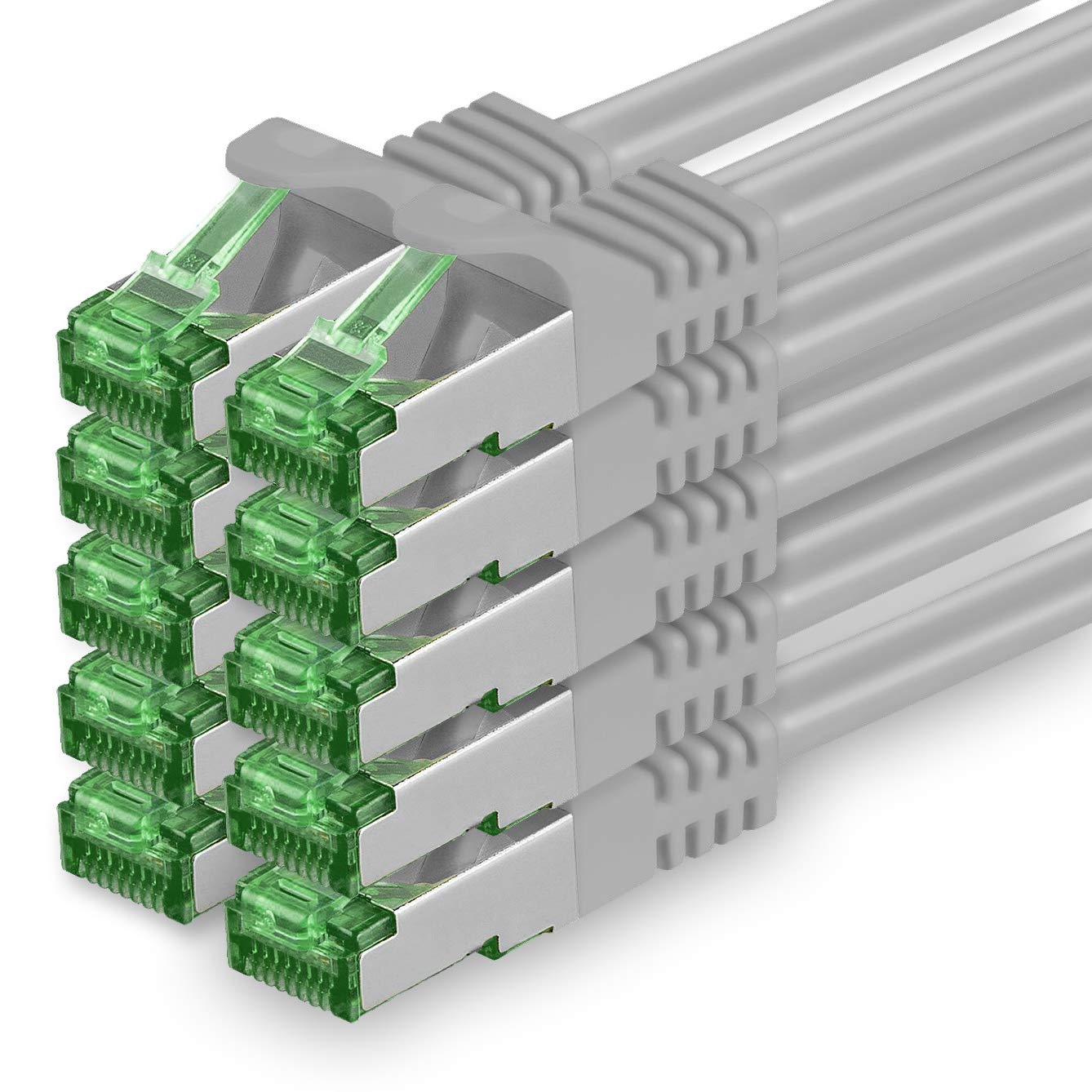 1aTTack.de 0.25 M Cat.7 Network Cable Pack of 10 Cat7 Patch Cable Lan Cable Ethernet RJ45 10 Gbit/s (All Internet Speeds) Gray 0.25 Meter