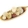 Hanobe Leaf Wooden Decorative Tray: Leaf Shaped Wood Key Tray Decor Leaves Bowl for Crystal Small Candle, Gold