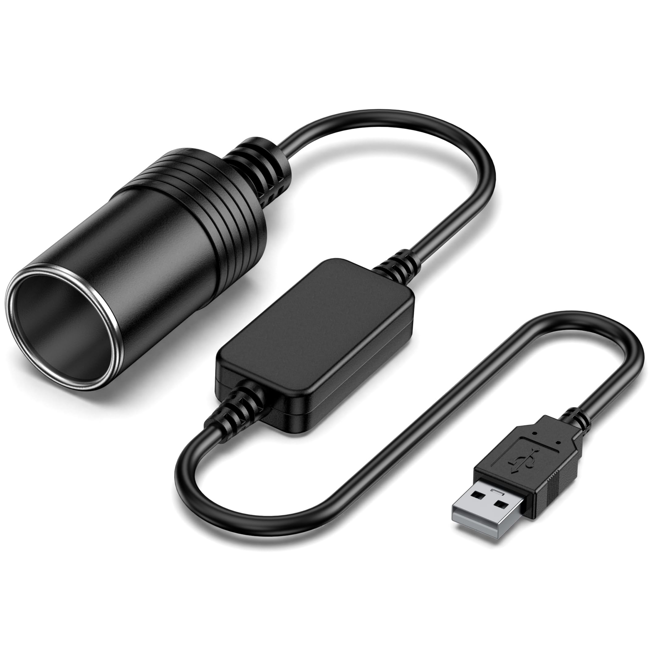 AUSYDE 5V USB A Male to 12V Car Cigarette Lighter Socket Female Converter Extension Cable Adapter Cord (Below 8W) for Outdoor, Camping and Travelling