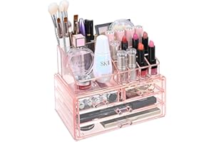Ikee Design Pink Jewelry & Cosmetic Storage Display Boxes Two Pieces Set, Organizer Makeup Holder, for Vanity