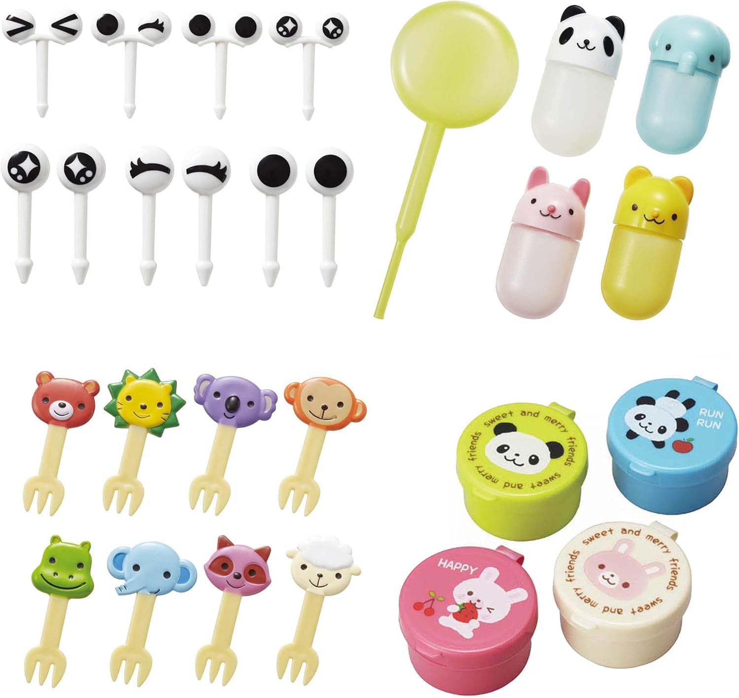 GOTOUCHI Food Picks Bento Lunch, Mini Container, Soy Sauce Case Container with Dropper - 4 Kinds Set Bento Box Accessories