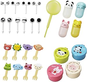 GOTOUCHI Food Picks Bento Lunch, Mini Container, Soy Sauce Case Container with Dropper - 4 Kinds Set Bento Box Accessories