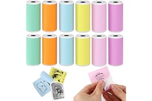 BYBOUS 12 Rolls Thermal Paper Coloured Self-Adhesive Printing Sticker 53mm x 28mm for Phomemo Memoking Mini Printer, Small La