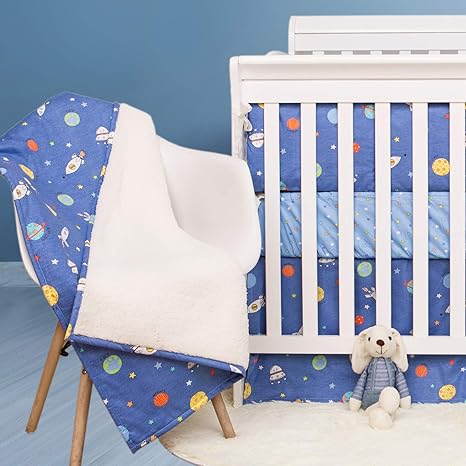 Amazon Com Brandream Crib Bedding Sets For Boys Space Galaxy Nursery Bedding 100 Cotton Navy Blue Fitted Crib Blanket 3 Pieces Boys Nursery Bedding Hot Gifts Home Kitchen