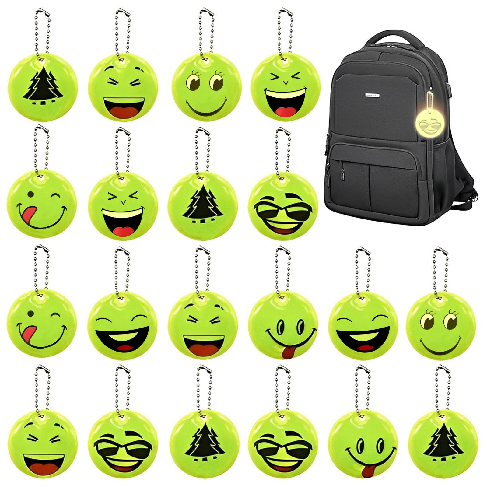 Safety Reflector Pendant with Reflective Keyring for School Bags, Cycling, Walking, Running - 20PCS