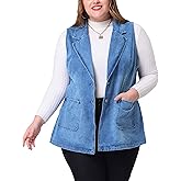 Agnes Orinda Plus Size Denim Vests for Women Dressy Sleeveless Lapel Casual Long Jean Jackets Tunic Vest