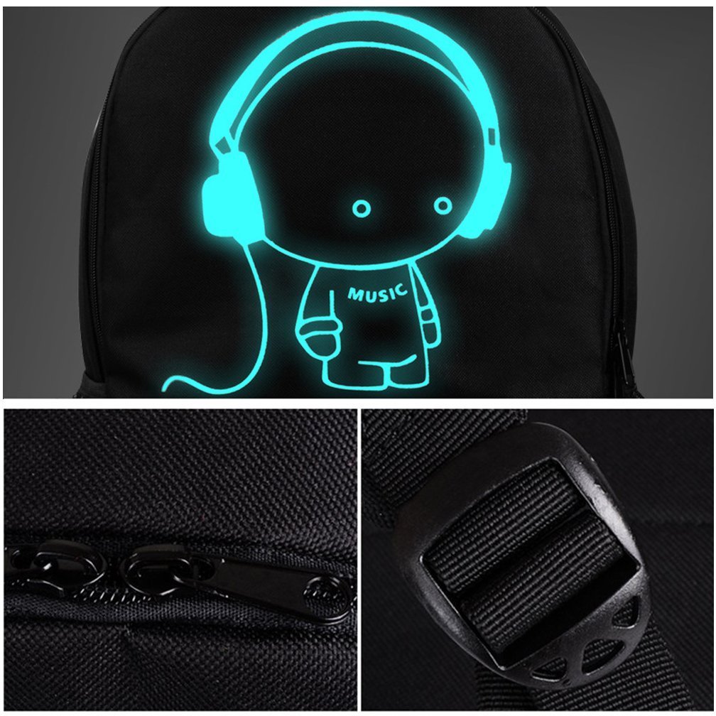 DOLIROX Luminous Schoolbag Anime School Backpack Shoulder Daypack Laptop Bag with USB Charging Port/Cable/Pencil Case and Password Lock for Travel Hiking (Large, Black A)