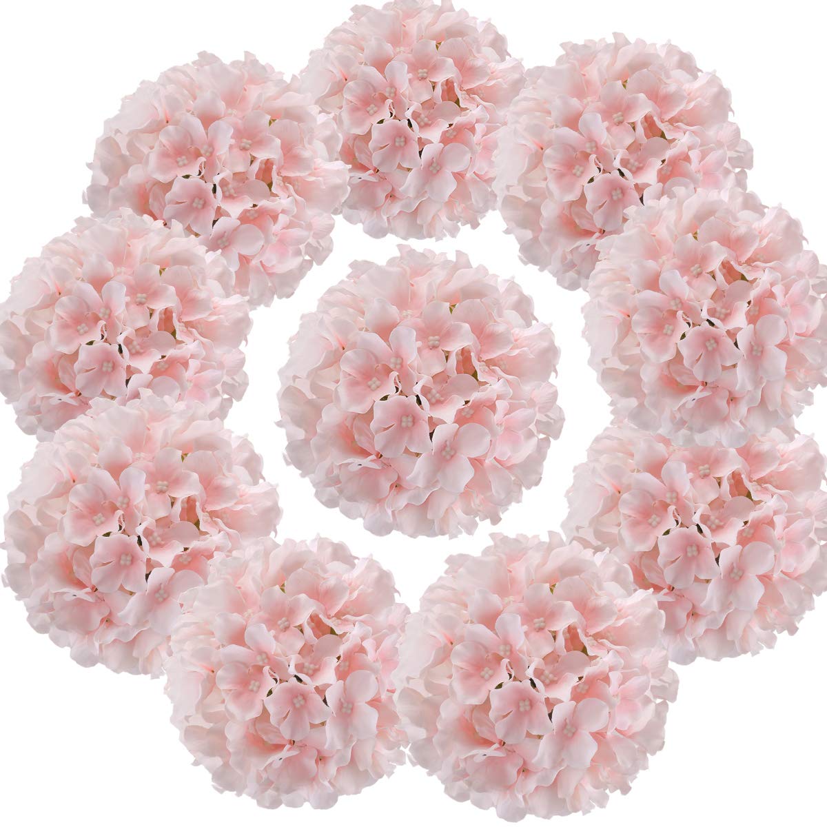 Flojery Silk Hydrangea Heads Artificial Flowers Heads with Stems for Home Wedding Decor,Pack of 10 (Baby Pink)