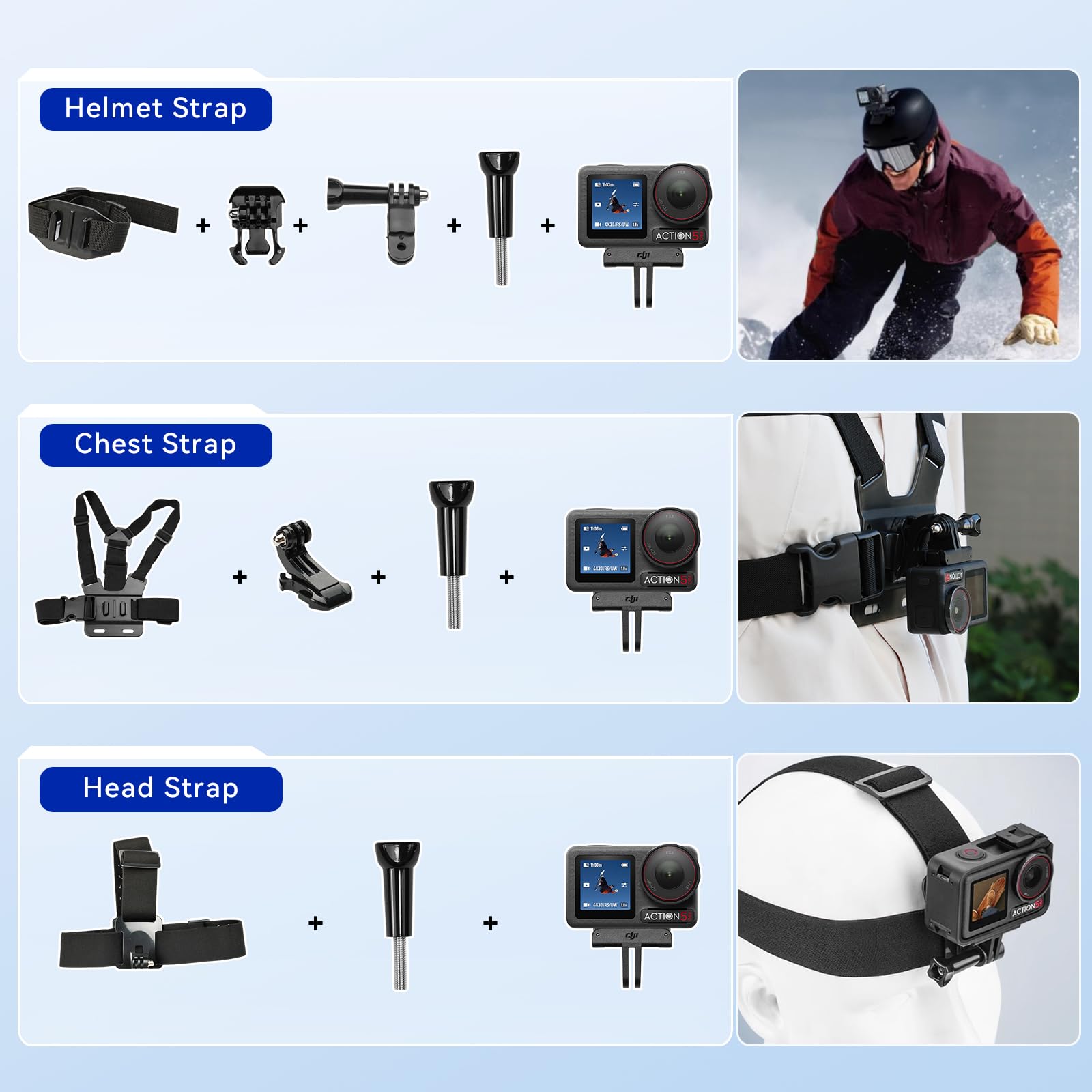 DJI Osmo Action 5 Pro Standard Combo,with 58 Piece Accessory Kit and 2 Extra Batteries + 64GB Card - Waterproof Action Camera with 1/1.3