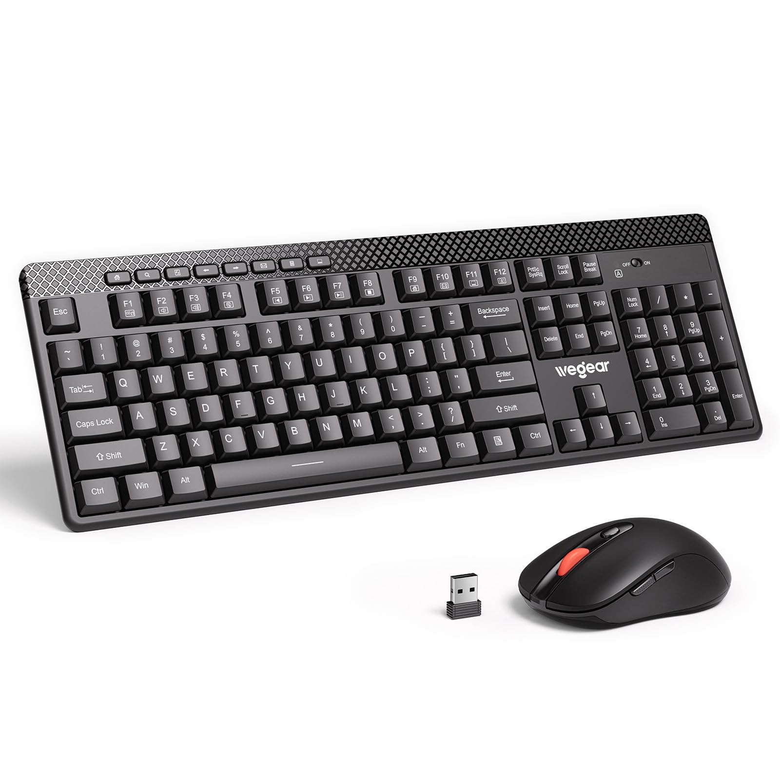 Photo 1 of wegear Wireless Keyboard and Mouse Combo, 5-Level Adjustable 4000 DPI Mouse, Quiet 2.4G Full Size Keyboard with 8 Additional Shortcuts, Silent Typewriter for PC, Desktop, Laptop, MacBook