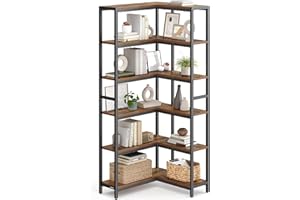 VASAGLE 6 Tier Bookshelf with Metal Frame, Convertible Industrial Corner Shelf, 9.4 x 40.2 x 69 Inches, for Living Room, Bedr