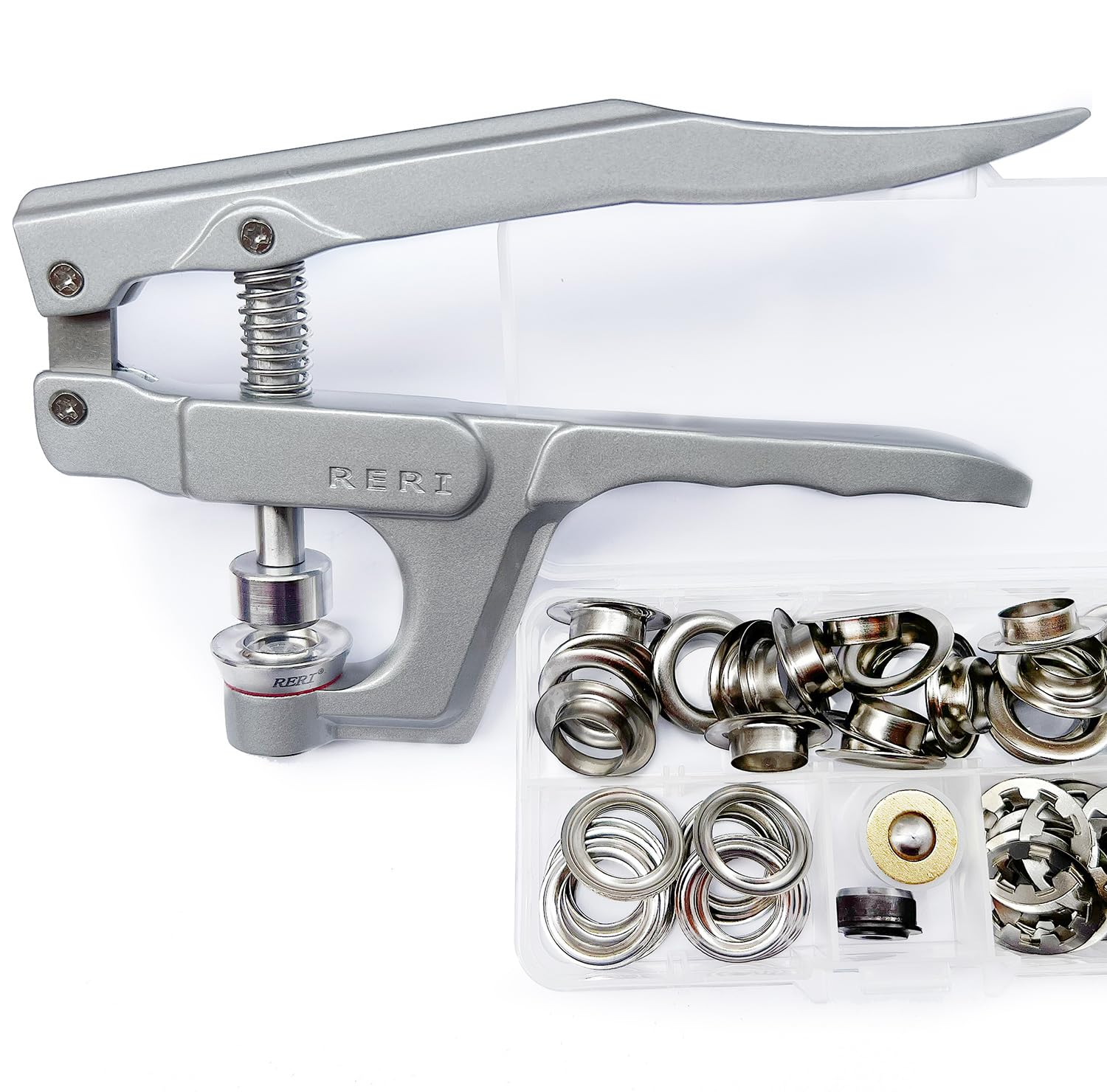 Eyelet Set with Tool 80 Set Silver Diameter 14 mm Eyelet Pliers Eyelet Set with Eyelet Adjustment Tool for Shoelaces, Clothing, Backpack, Shoe Leather