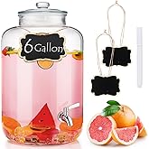 Baderke 6 Gallon Glass Drink Dispenser for Parties Beverage Dispensers with18/8 Stainless Steel Leakproof Spigot Hanging Chalkboard Signs Pen for Party Wedding (Classic Style)