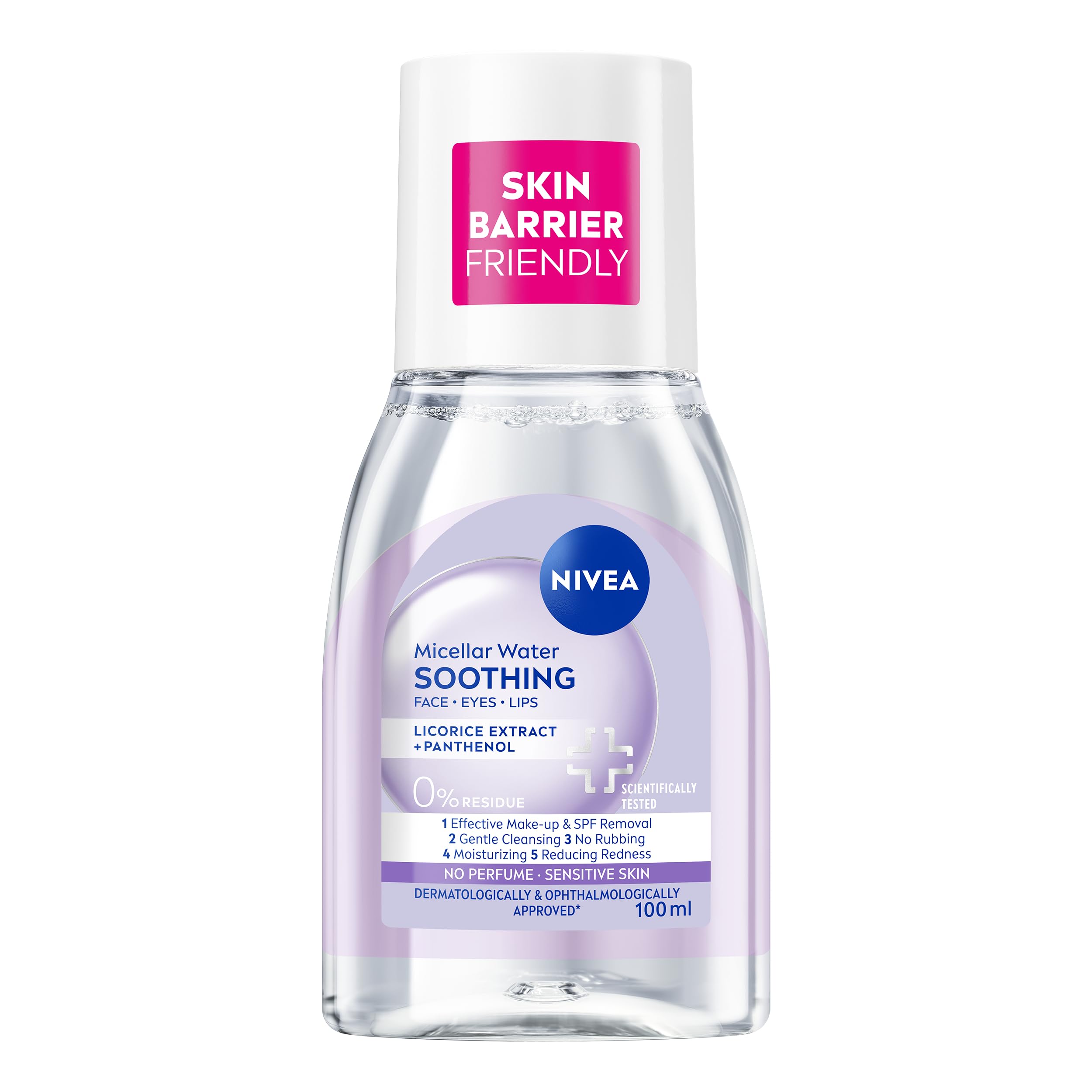 NIVEA Soothing Micellar Water (100ml), Perfume-Free Skin Cleanser and Make-up Remover with Amino Acid Complex + Dexpanthenol, Gently Cleanses and Hydrates with 0% Residue