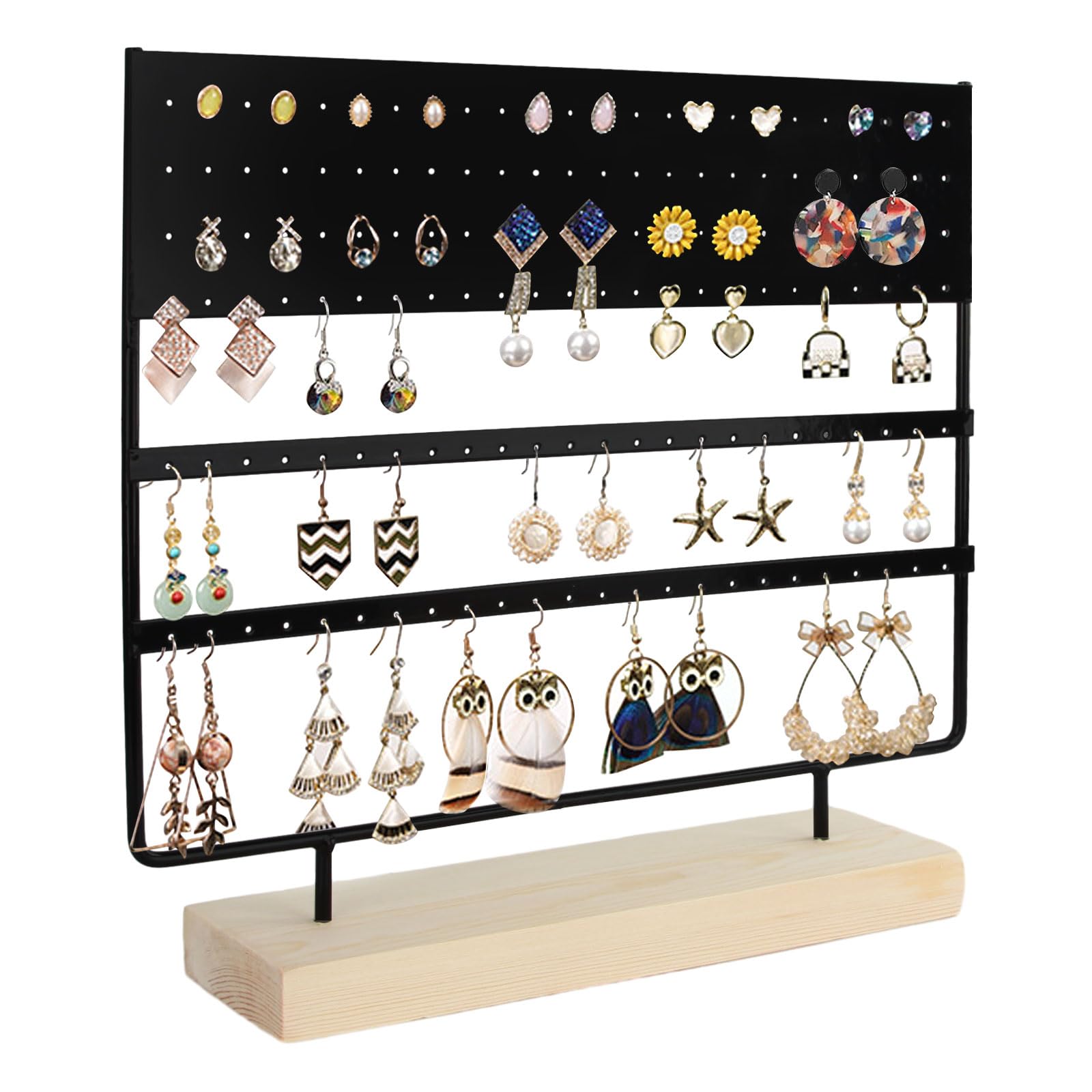 Discoball Earring Holder Stand,Earring Organiser Stand Earring Stand Ear Stud Holder,Earring Display Stand 3 Tier Earring Storage Organiser & 3 Tier Ear Stud Display Stand (144 Holes) (Black)