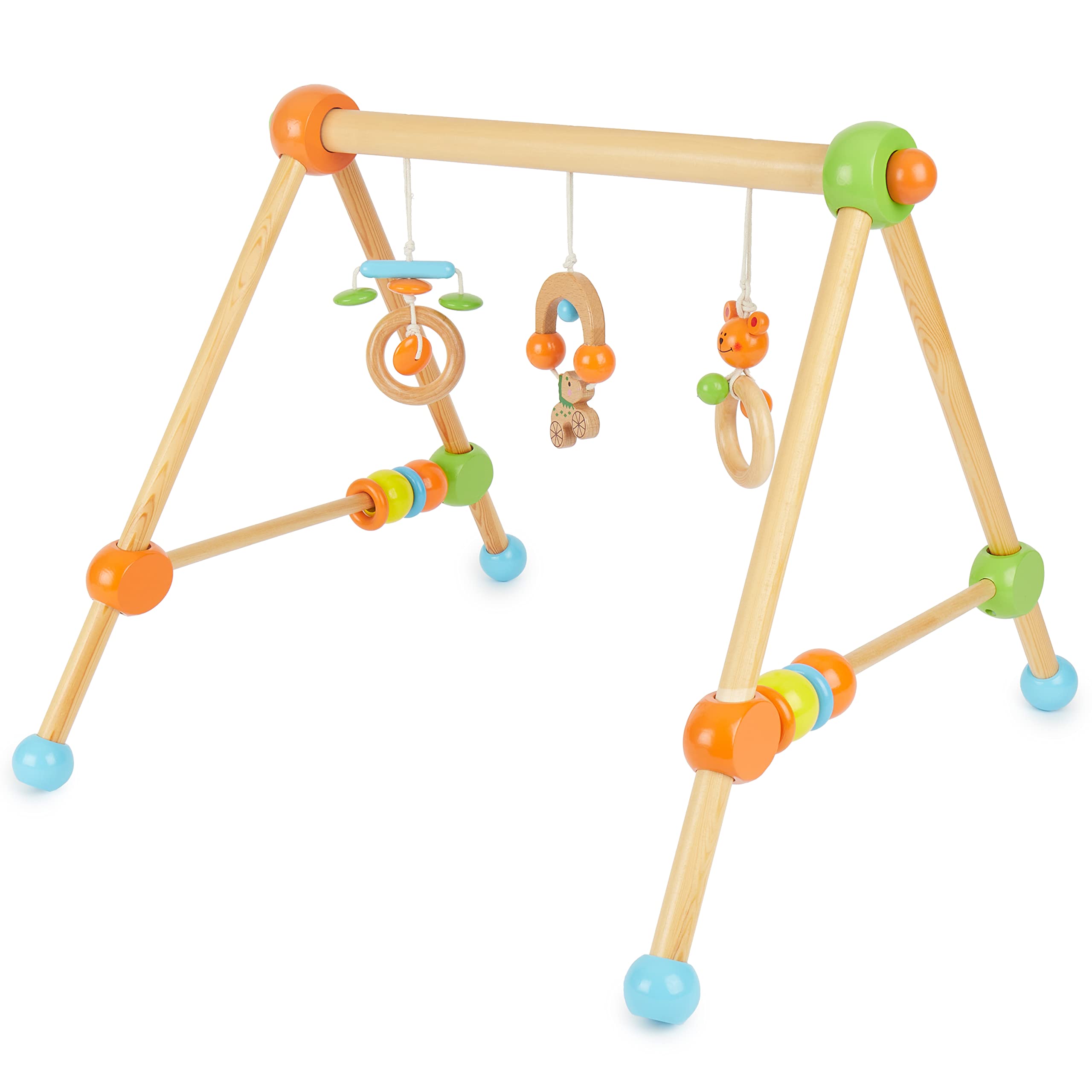 BIECO Baby Play Gym | Wooden Activity Arch with Hanging Toys & Beads | Wooden Baby Gym Frame | Mobile | Activity Centre | Toys