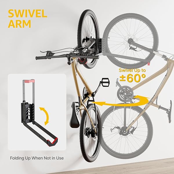 MONTEK SWIVEL BIKE WALL MOUNT, NO HEAVY LIFTING REQUIRED BIKE WALL MOUNT, BIKE HANGERS FOR GARAGE, SPACE-SAVING BIKE RACK GARAGE, EASY TO LOAD AND UNLOAD, BIKE HANGER CAN HOLD UP TO 77 LBS, 2 PACK