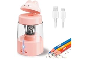 ZMOL Colored Pencil Sharpener for Kids Gift, Rechargeable Electric Pencil Sharpener, Auto Stop, Pencil Sharpeners for Battery Powered Cute No.2/Colored Pencils (6-8mm), Classroom/Office/Home (Pink)