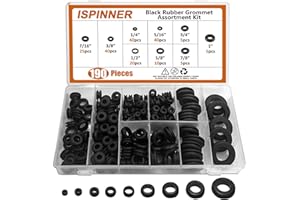ISPINNER 190pcs Rubber Grommet Assortment Kit, 9 Sizes Eyelet Ring Gasket 1/4" 5/16" 3/8" 7/16" 1/2" 5/8" 3/4" 7/8" 1" (Black