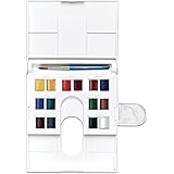 Winsor & Newton Cotman Watercolor Paint Set, Field Set, 14 Half Pan w/ Brush, Mixing Palette, Multicolor, 15 Piece Set