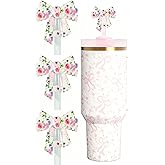 Amreich 3PCs 3D Bow Straw Toppers - Floral Printed Silicone Straw Cover Caps for 10mm Straws, Reusable Tumbler Accessories for Stanley Cup Cute Gifts for Her Valentines Christmas