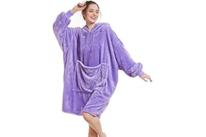 Aemilas Wearable Blanket Hoodie - Light Microfiber Hooded Blanket as Gifts for Girlfriend Women,Cozy Flannel Sweatshirt with Giant Pocket(Violet Purple)
