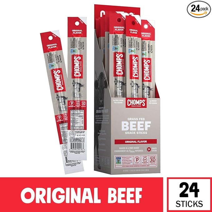 Chomps Grass Fed Original Beef Jerky Snack Sticks Keto Paleo Whole30 Approved Non Gmo Gluten Free Sugar Free 100 Calorie Snacks 115 Oz Meat