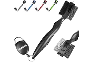 prowithlin Golf Club Brush and Golf Club Groove Cleaner 2 in 1, 2ft Retractable Zip-line Metal Buckle and Retractable Sharp Pick Oversized Brush Head Wire Bristles (Black Upgraded)