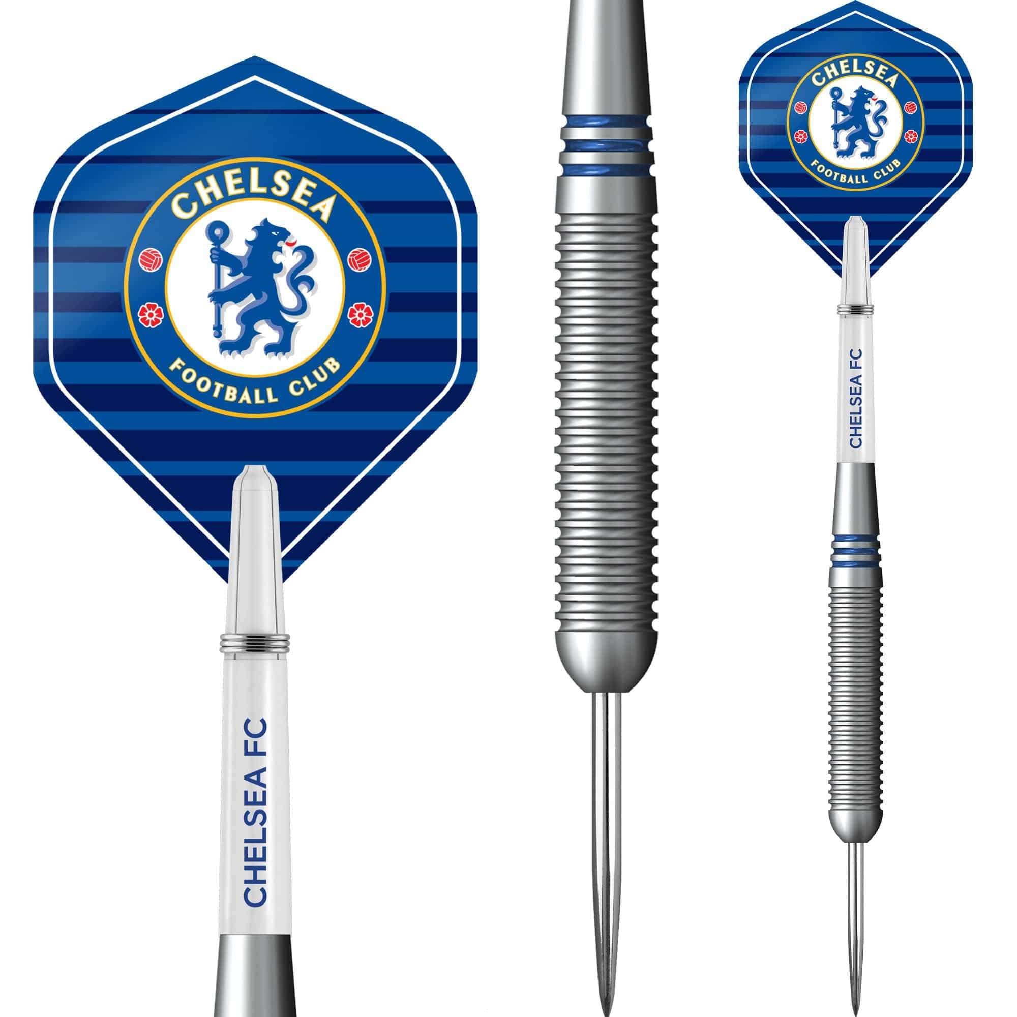 FOCO Officially Licensed Chelsea Football Club The Blues FC Stripe Brass Steel Tip Darts Set, 22g (D1407)