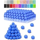 120PCS FIVEIZERO Silicone Beads for Keychain Making, 15mm Chinese Blue Round Silicone Rubber Focal Beads Bulk for DIY Crafts, Bracelets, Necklaces, and Pens