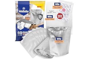 60x Wallaby 1-Gallon Gusset Mylar Bag Bundle - (7.5 Mil - 10" x 14") Stand-Up Zipper Pouches, 60x 400cc Oxygen Absorbers, 60x