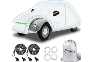 HLOGREE Car Cover for 1960-1980 Beetle Bug Sedan 2-Door,Full Exterior Car Covers for Automobiles All Weather Waterproof Heavy Duty,Zipper/Cotton Design Rain Snow Sun Winter UV Proof【210T Taffeta】- Silver