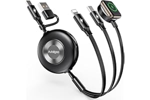 AUTALLGEE Retractable Multi Charging Charger for Apple Watch, 3 in 2 Charger Cord, Retractable Car Charger for Multiple Travel Devices for iWatch 10/9/8/7/6/5/4/3/2/1/Ultra 2, iPhone 16/15/14, Galaxy S25-3.6FT