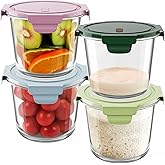 Freshmage 23oz Glass Meal Prep Containers with Lids, Airtight 3-Cup Glass Storage Containers Set, Heat-Resistant BPA-Free for Soup, Leftover, Microwave, Dishwasher, Fridge and Freezer Safe (4 Packs)
