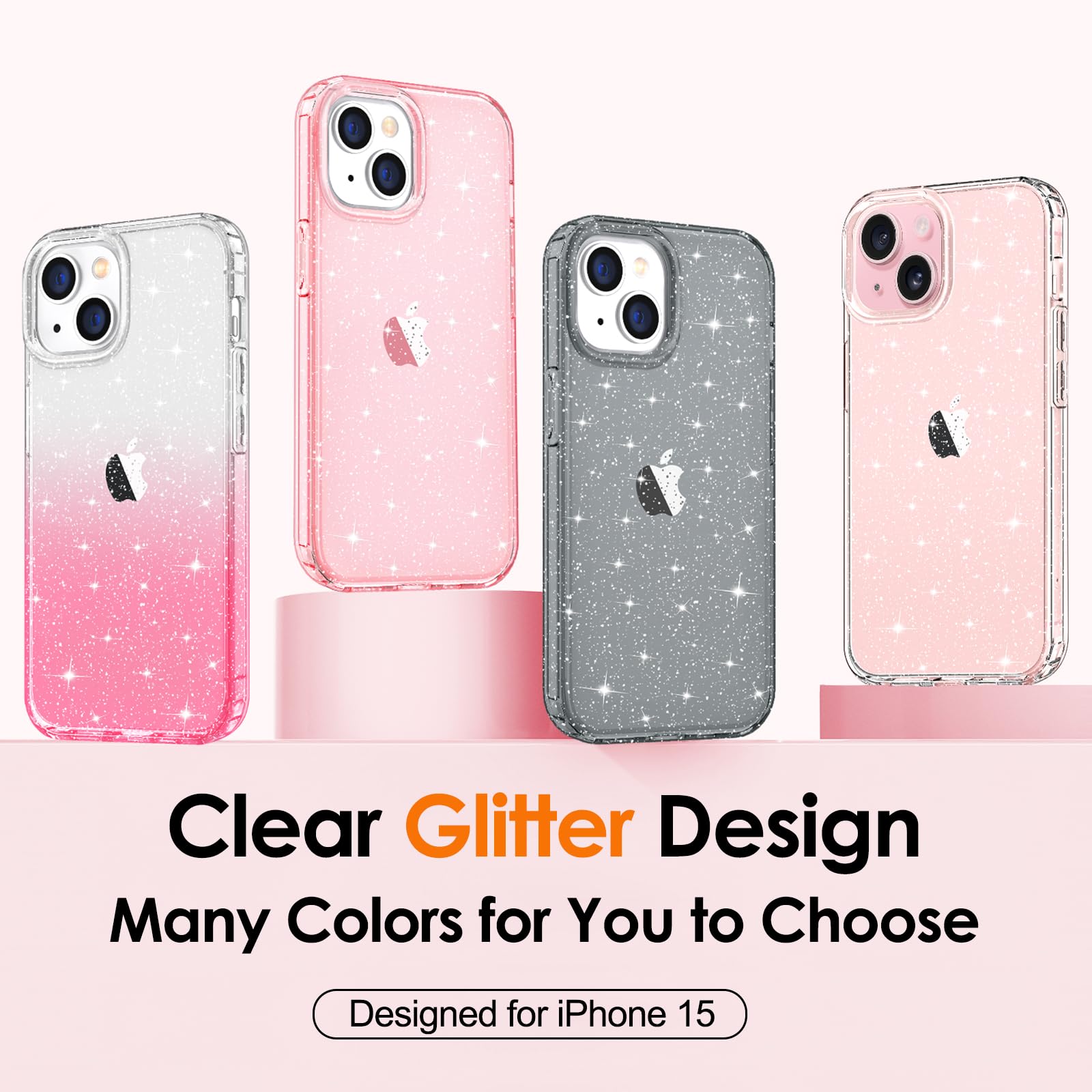 Hython for iPhone 15 Case Glitter, Cute Clear
