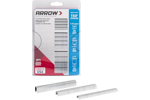 Arrow 50MP Heavy Duty T50 Staples Multipack for Staple Guns and Staplers, Use for Upholstery, Crafts, General Repairs, Includ