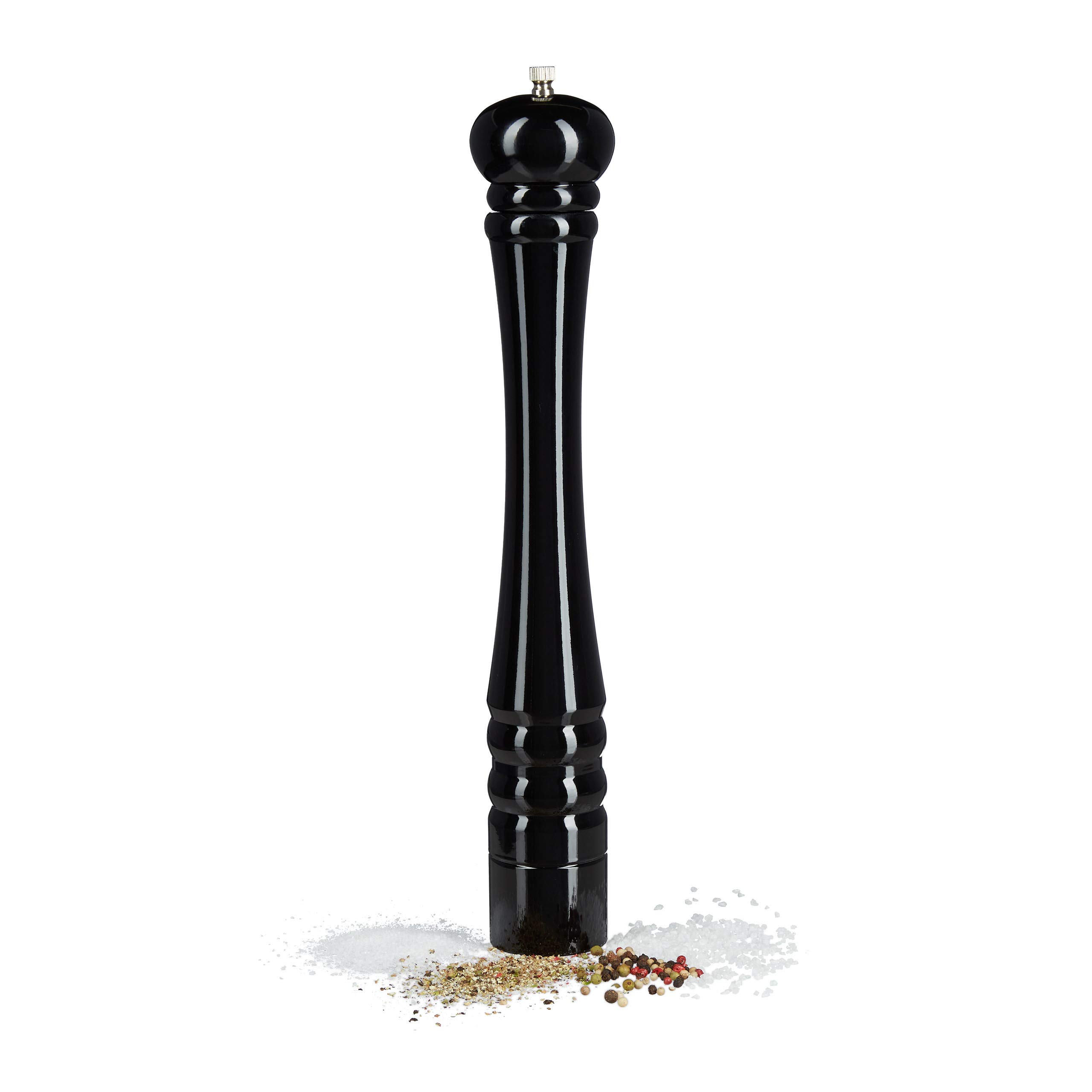 Relaxdays Wooden Pepper Mill, Ceramic Grinding Mechanism, Large, Size: 40 x 6 x 6 cm, Classic Design, Black