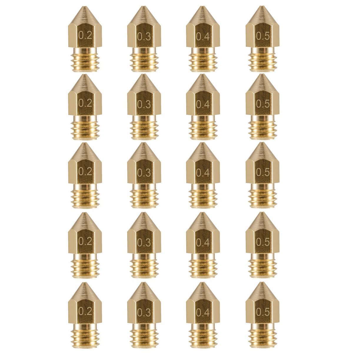 DollaTek 20PCS M6 3.0mm 3D Printer Extruder Brass Nozzle Print Head for MK8 Makerbot