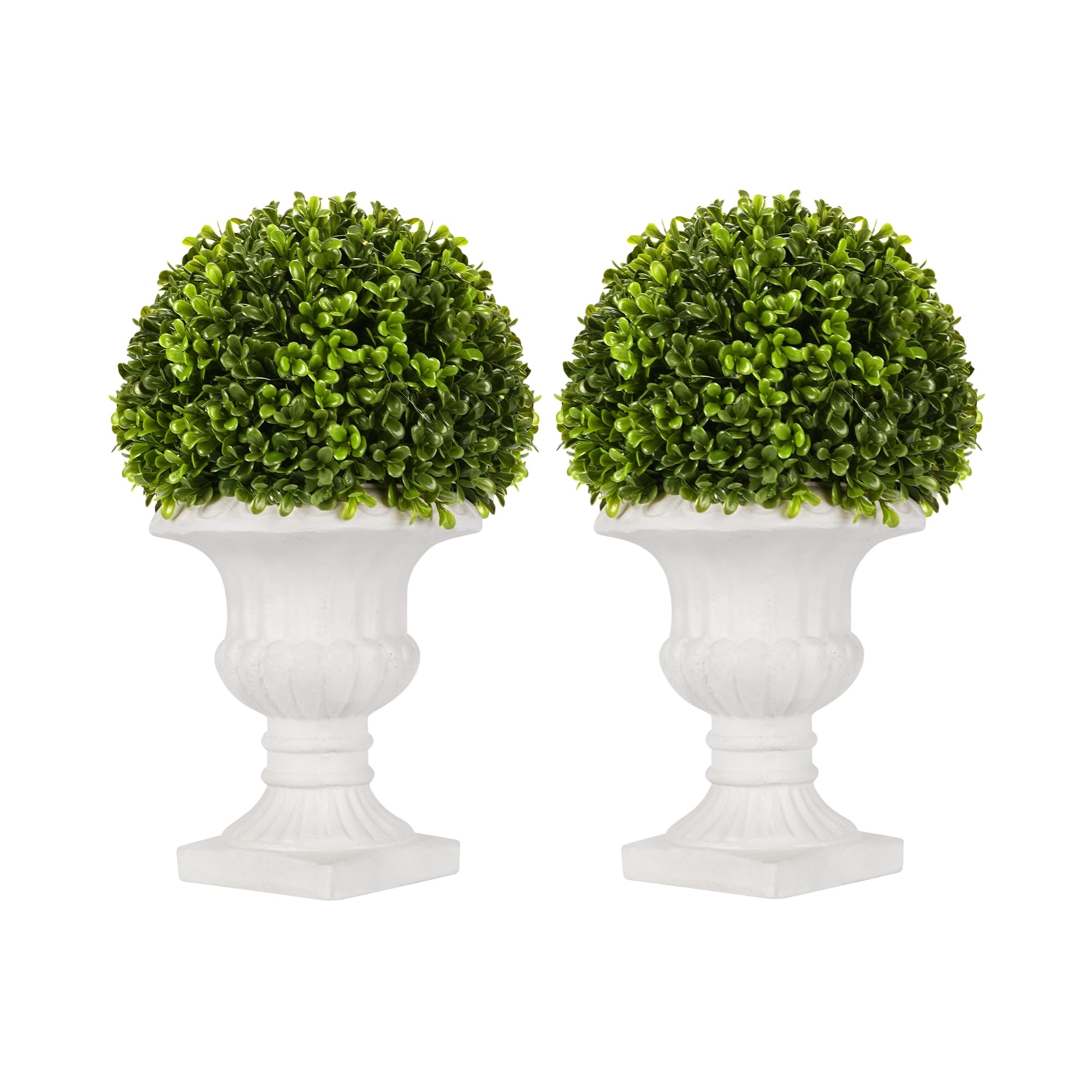 Mini Topiary SEVENLOVE 2 Pack Artificial Boxwood Topiary Ball with Lights in Urn ...