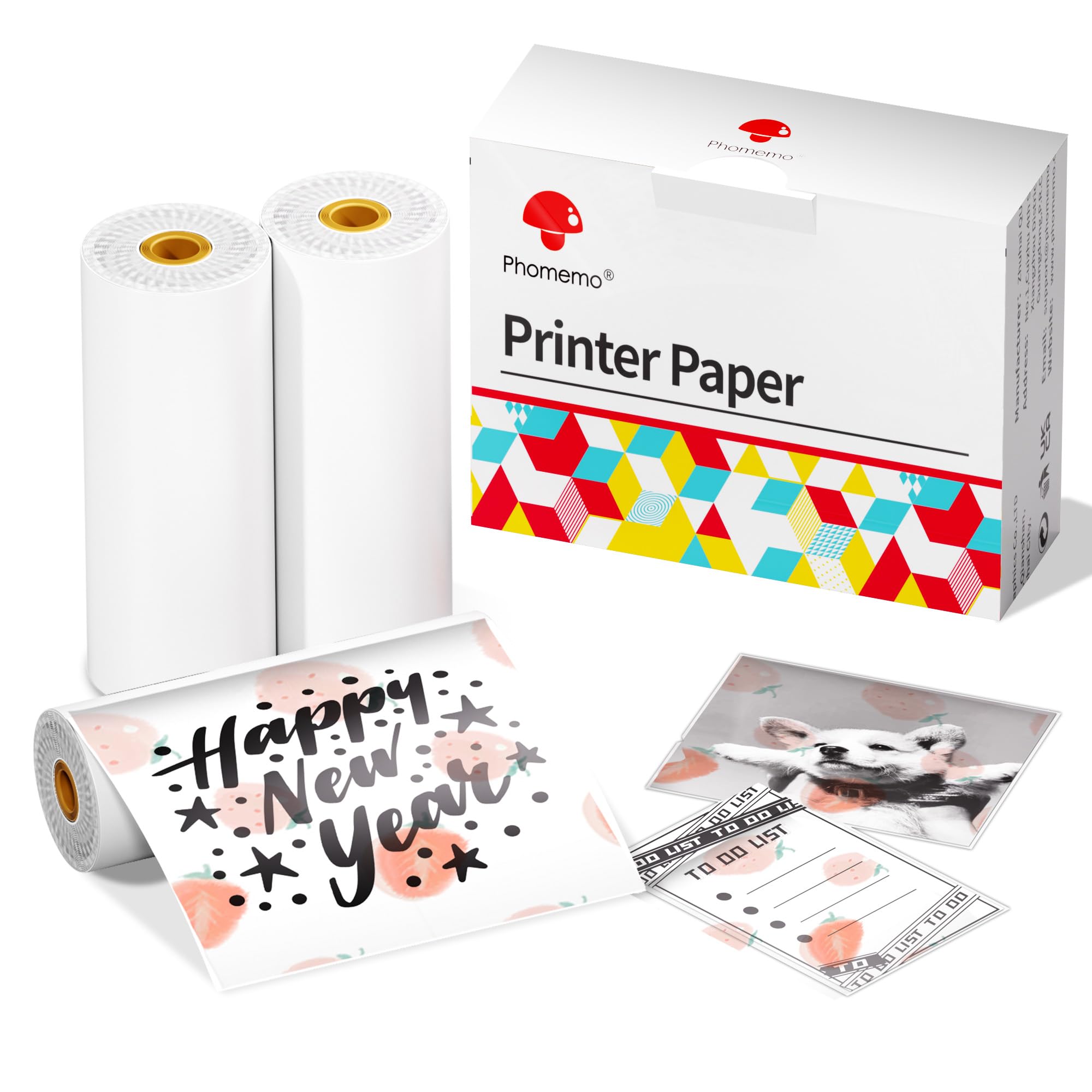 Phomemo Strawberry Thermal Stickers Label for Q02 Compact Printers - Compatible with T02/M02/M832/M02 Printers, Up to 10 Years, Widely Used for Diary Labels and Study Notes, 50mm x 3.5m, 3 Rolls