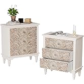 COSIEST Bedside Table Set of 2, Wood Nightstand 3 Drawers, Farmhouse End Table with Storage, Dresser with Drawers for Bedroom, Living Room