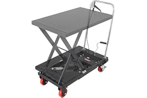 VEVOR Hydraulic Lift Table Cart, 500lbs Capacity 28.5" Lifting Height, Manual Single Scissor Lift Table with 4 Wheels and Non