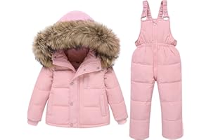 nilikastta Toddler Girls Snowsuit Winter Clothes Baby Girl Down Jacket Kids Hooded Fur Coat + Ski Bib Pants Snow Outfits