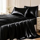 CozyLux Queen Satin Sheets, Fits Mattresses up to 14 Inches, 4-Piece | OEKO-TEX Certified Silky Soft Sheet Set for Hair &amp; Skin, Luxurious Silky-Smooth Satin for Elegant Bedroom Decor, Black